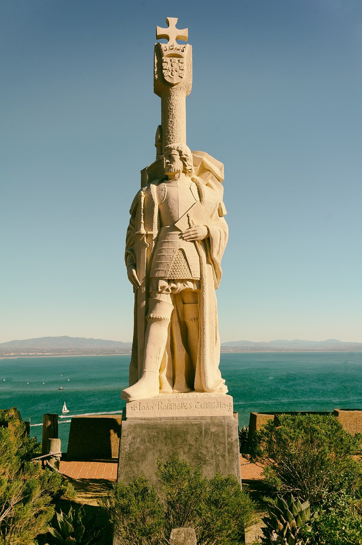 Old lighthouse and bay overlook at Cabrillo National Monument on Point Loma
